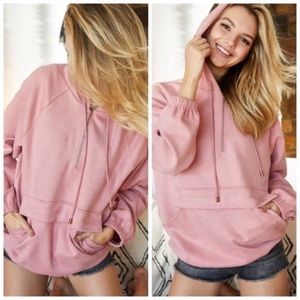 Pink soft faux suede hoodie